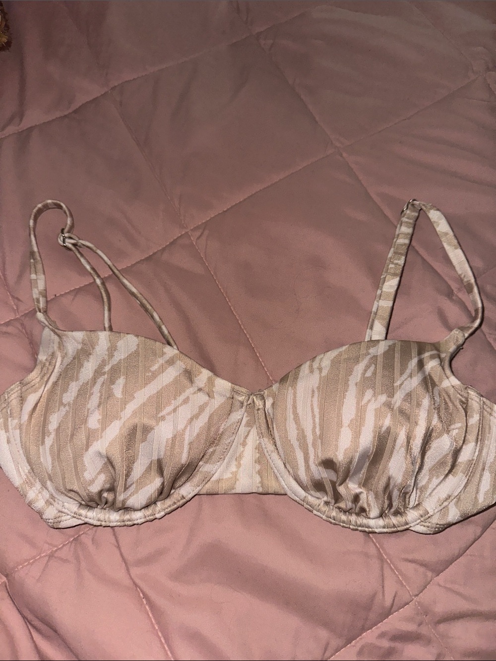 wild fable Beige & White Striped Bikini Top
